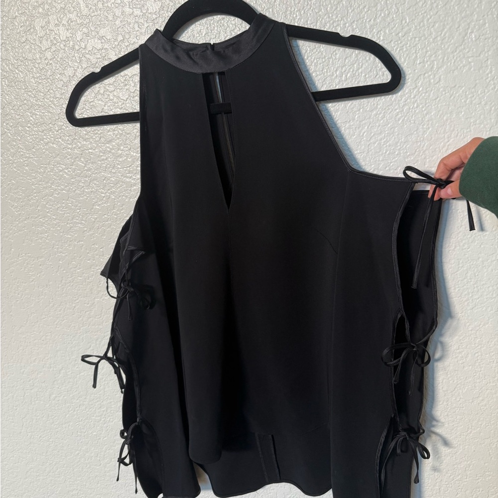Veronica Beard Cold Shoulder Black Blouse with Side Ties